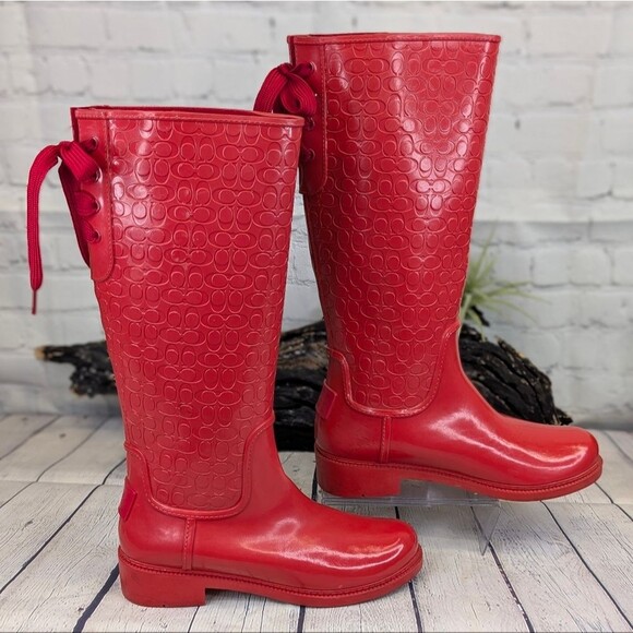 COACH Signature Logo Lace-Up Rain Boots - Picture 5 of 14
